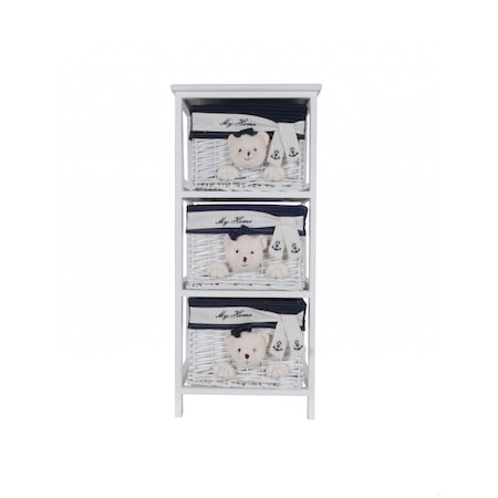Homeroots WhiteBlue Portable 3 Drawers 12.5 x 16 x 35.5 in. 364166